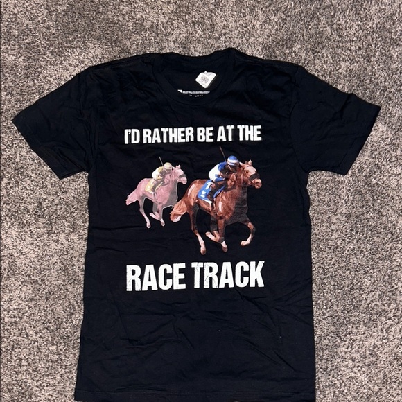 Other - Black Graphic Tee with Horse Racing Print